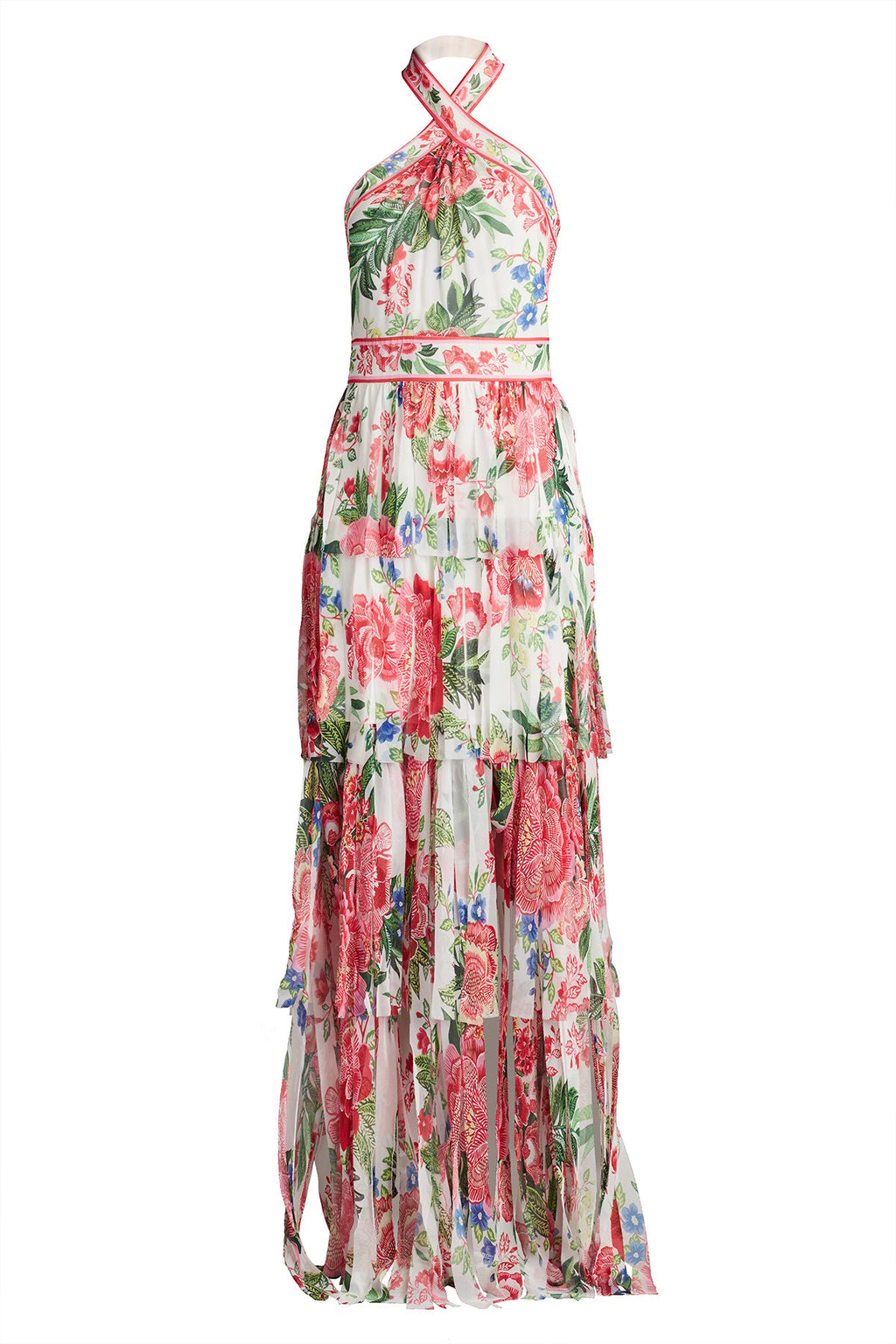 Somaya Floral Print Fringe Gown