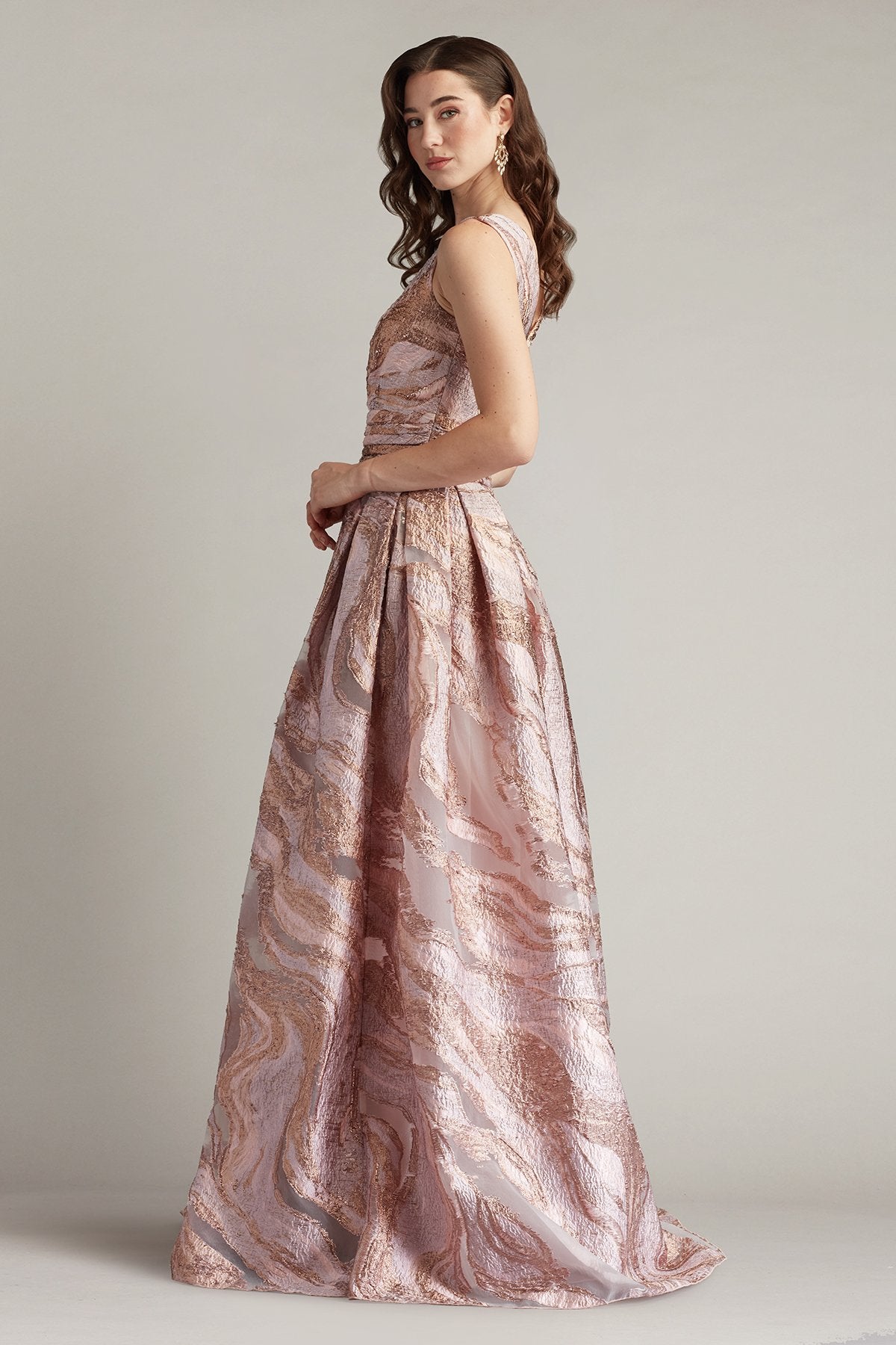 tadashi shoji rose gold dress Tadashi Shoji Women's Caliste Embroidered Crepe Gown - Green