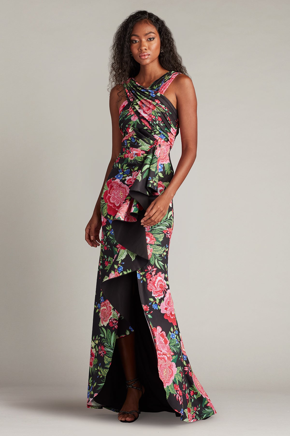 Elarra Floral Waterfall Flounce Gown