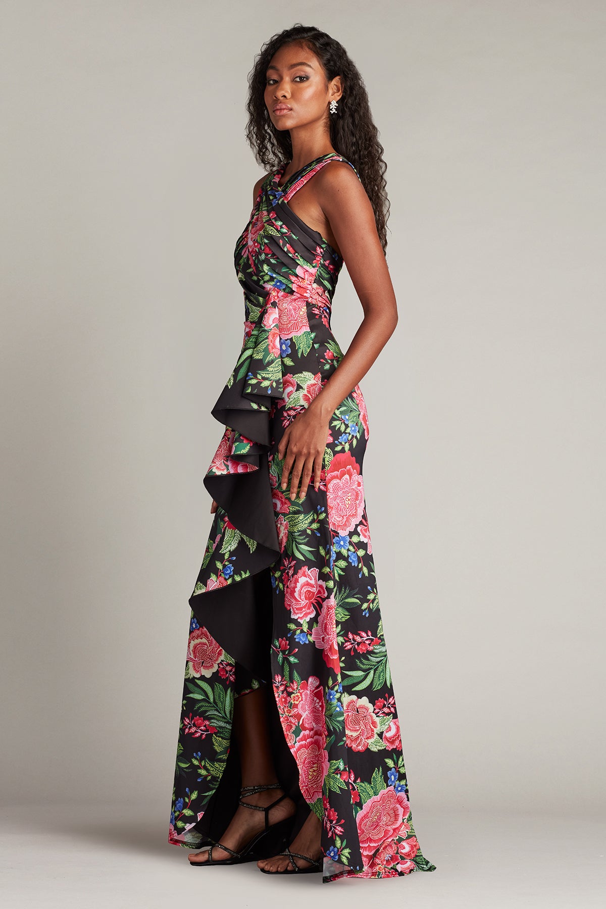 Elarra Floral Waterfall Flounce Gown
