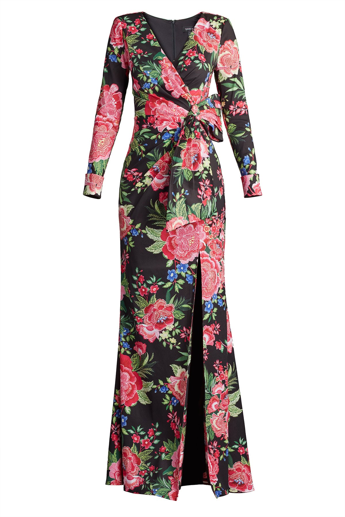 zaphia floral long sleeve tiered dress Talvo Floral Print Wrap Gown – Tadashi Shoji Official Online Boutique