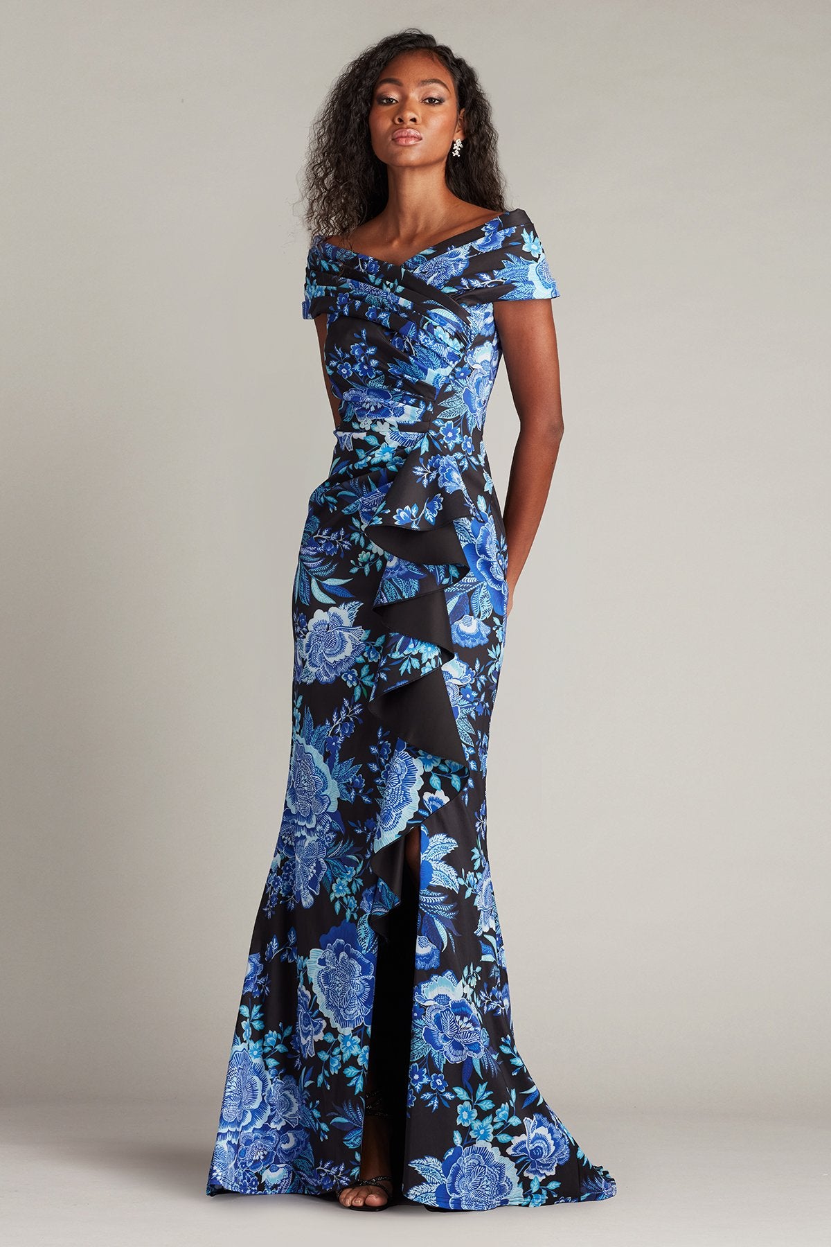 Leticia Floral Waterfall Flounce Gown