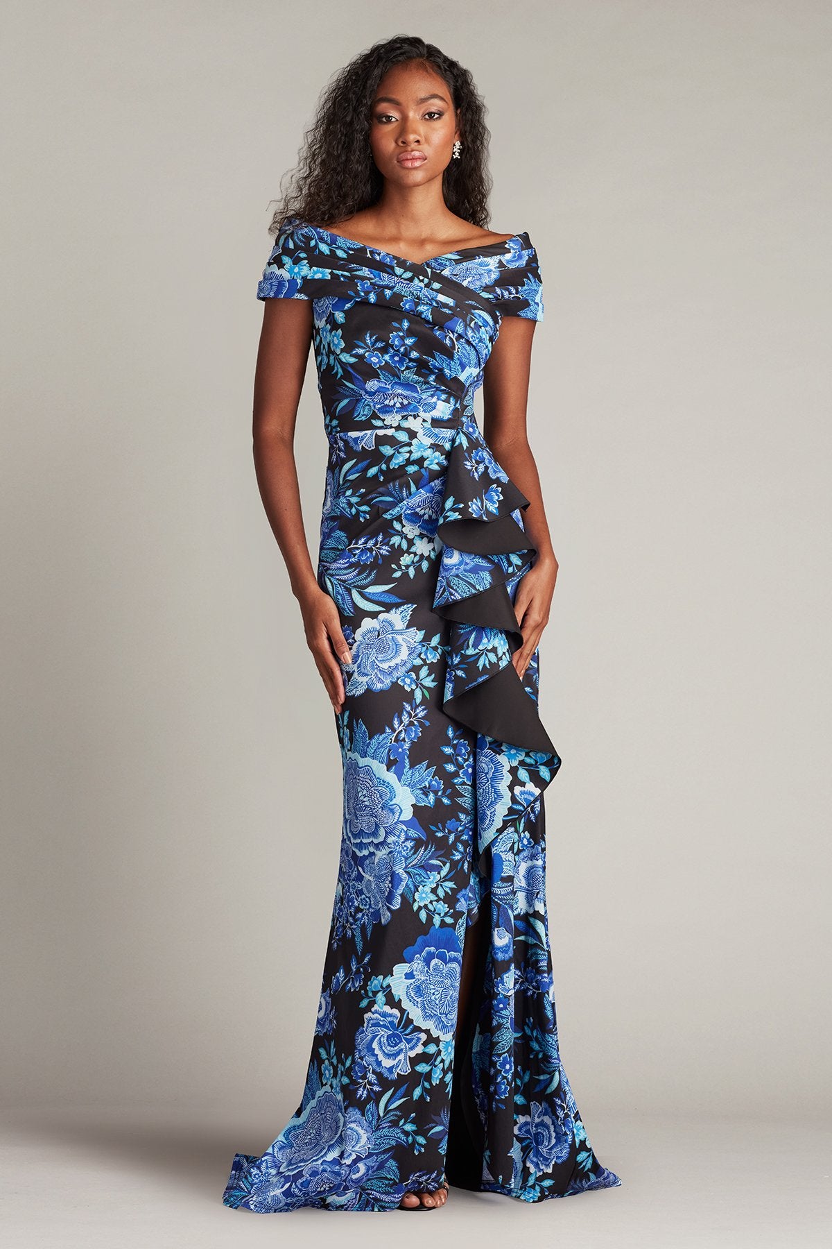 Leticia Floral Waterfall Flounce Gown