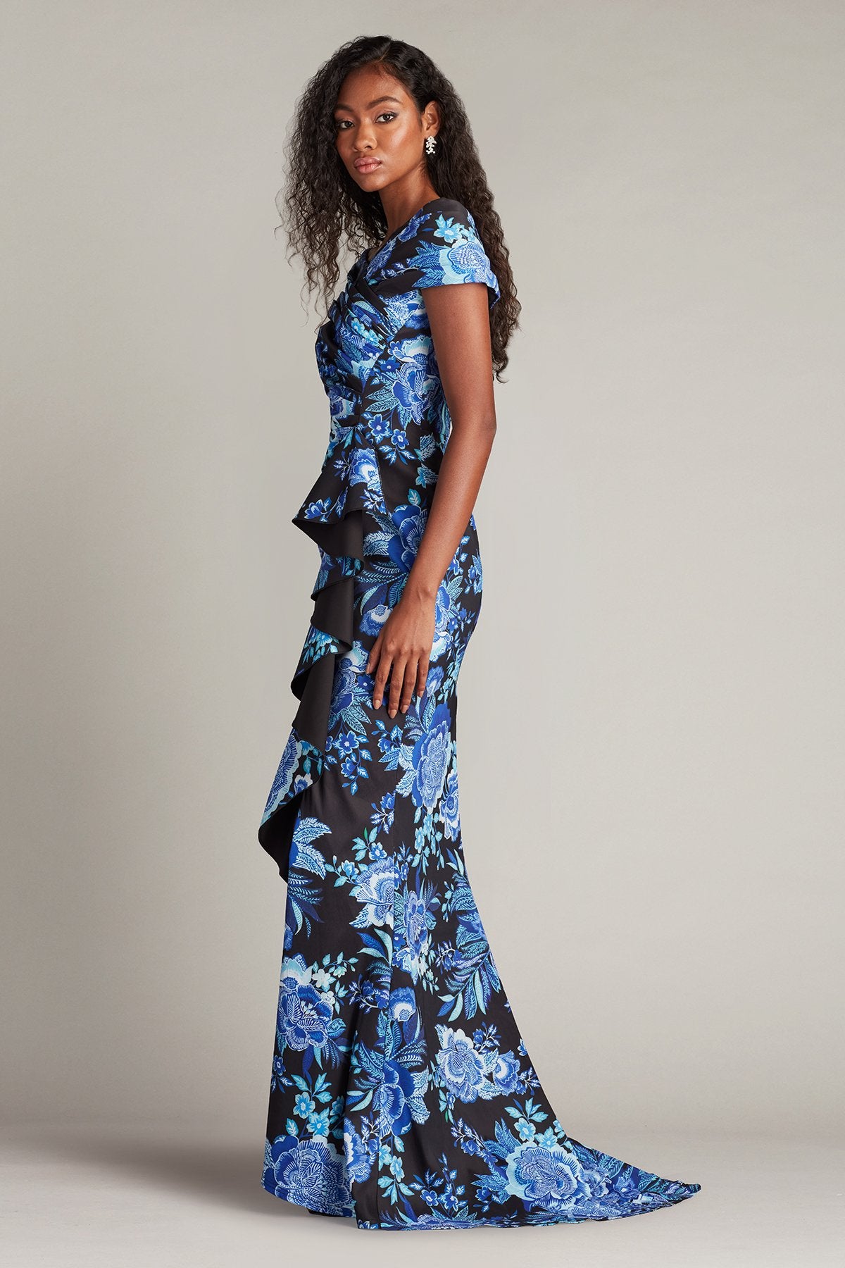 Leticia Floral Waterfall Flounce Gown