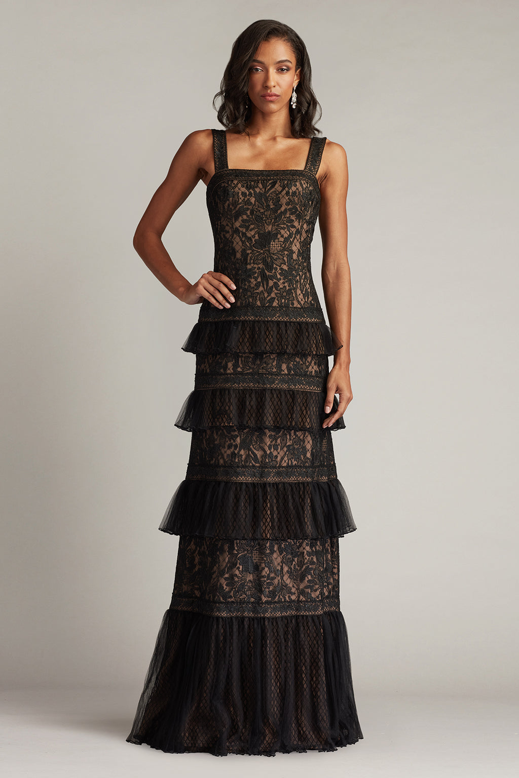 Ruva Tiered Ruffle Embroidered Gown