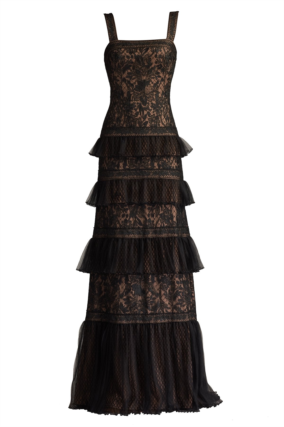 Ruva Tiered Ruffle Embroidered Gown Tadashi Shoji Official Online Boutique Ruva Tiered Ruffle Embroidered Gown Tadashi Shoji Official Online Boutique