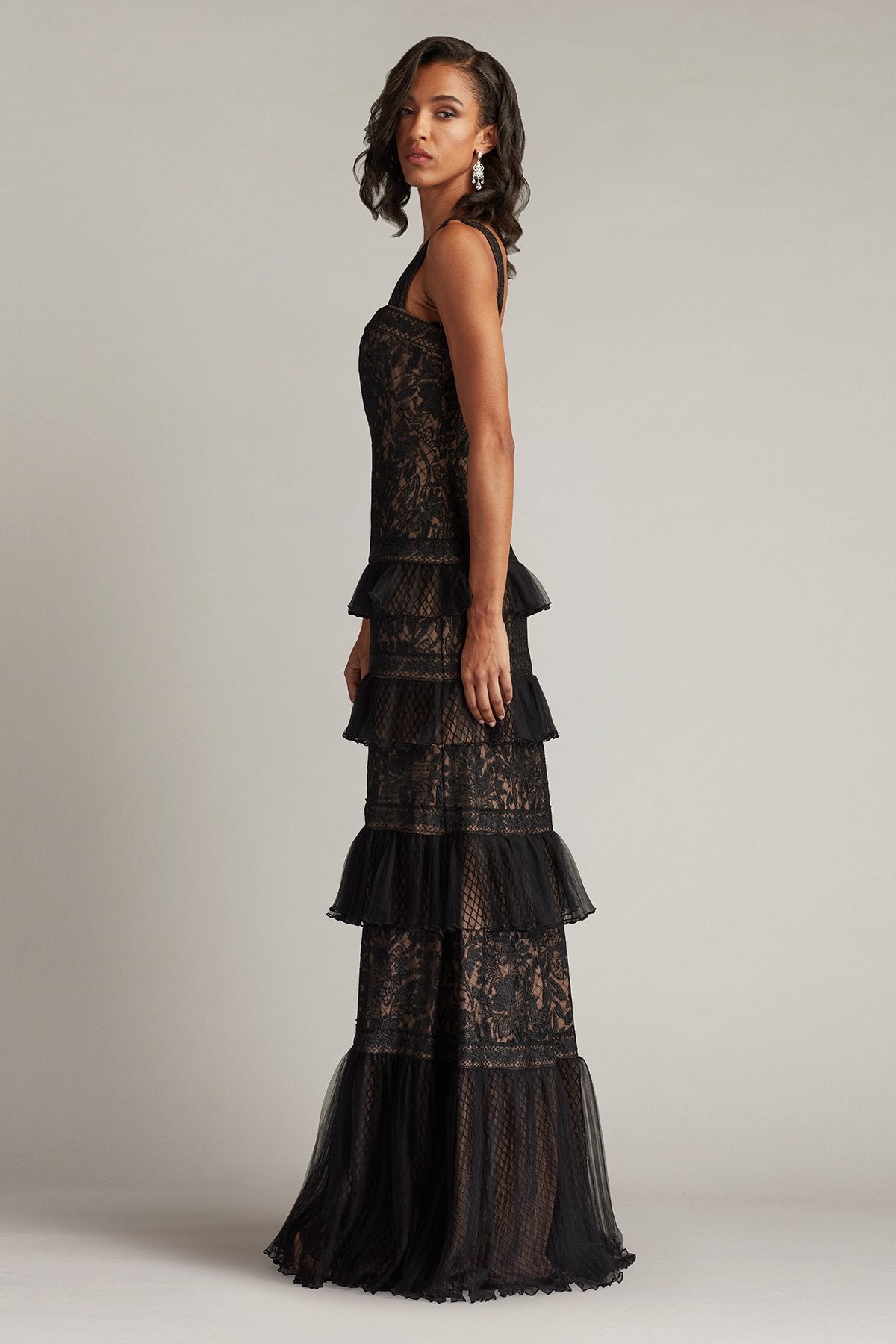 Ruva Tiered Ruffle Embroidered Gown – Tadashi Shoji Official