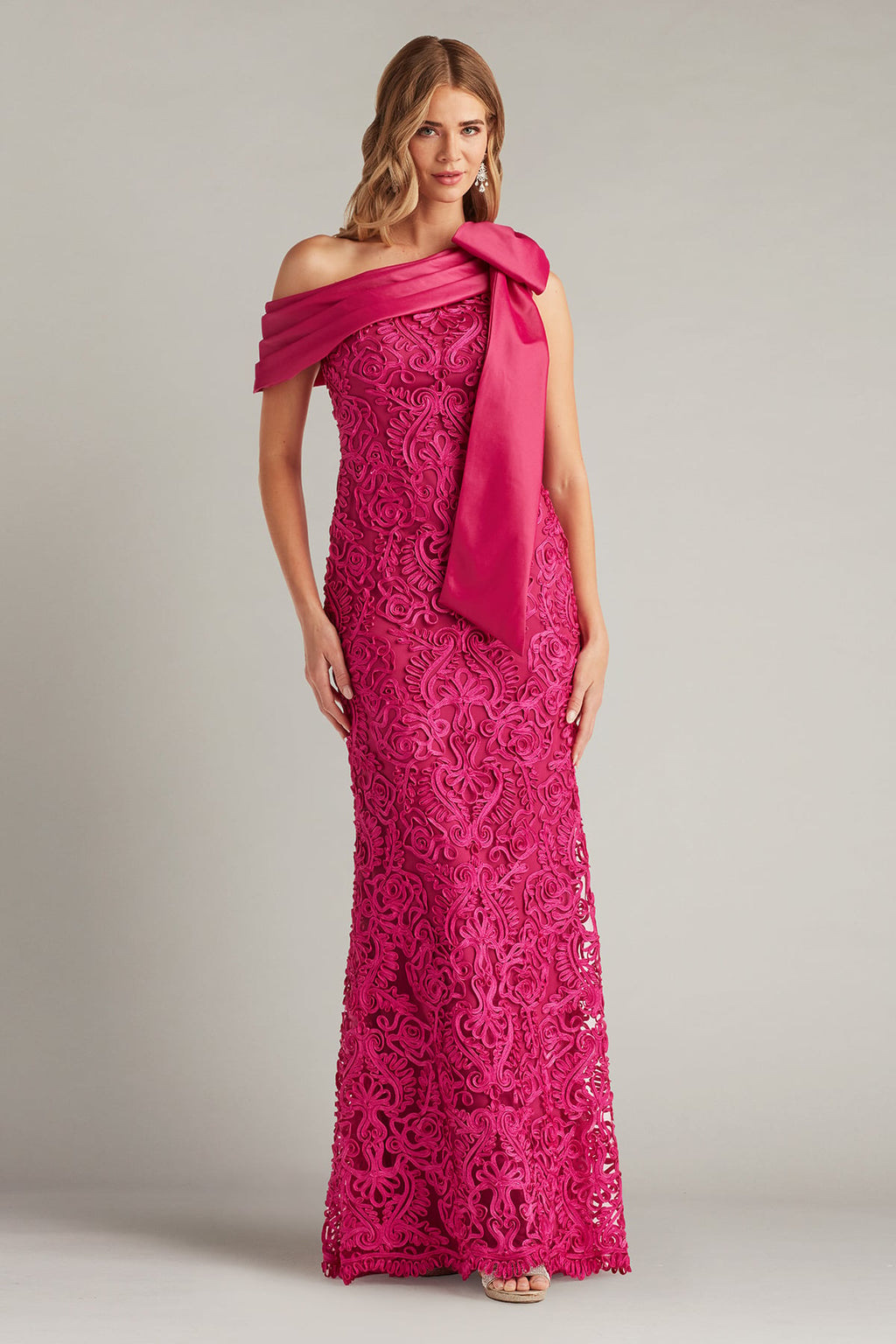Lorne Embroidered Bow-Shoulder Gown
