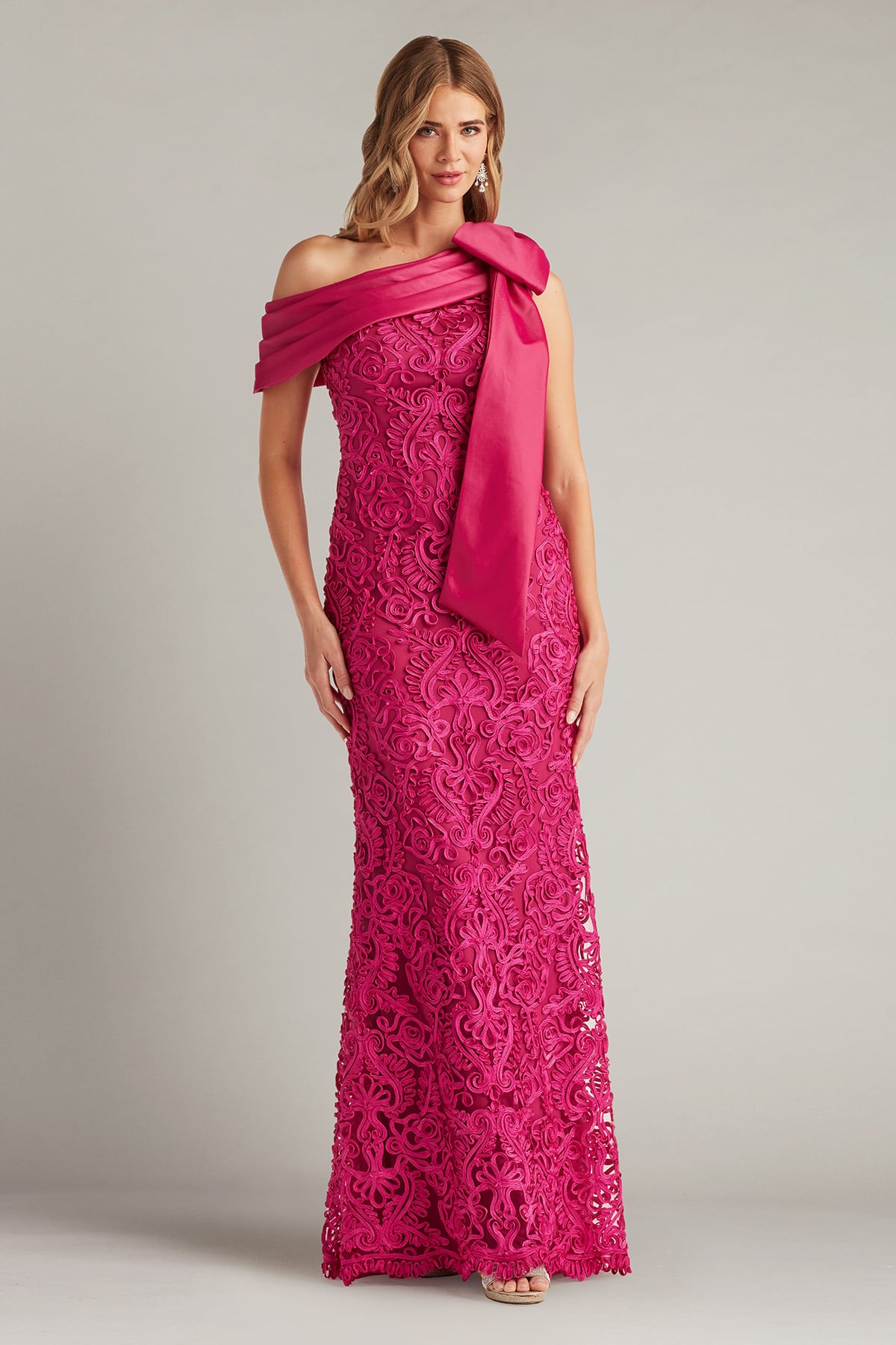 Lorne Embroidered Bow-Shoulder Gown
