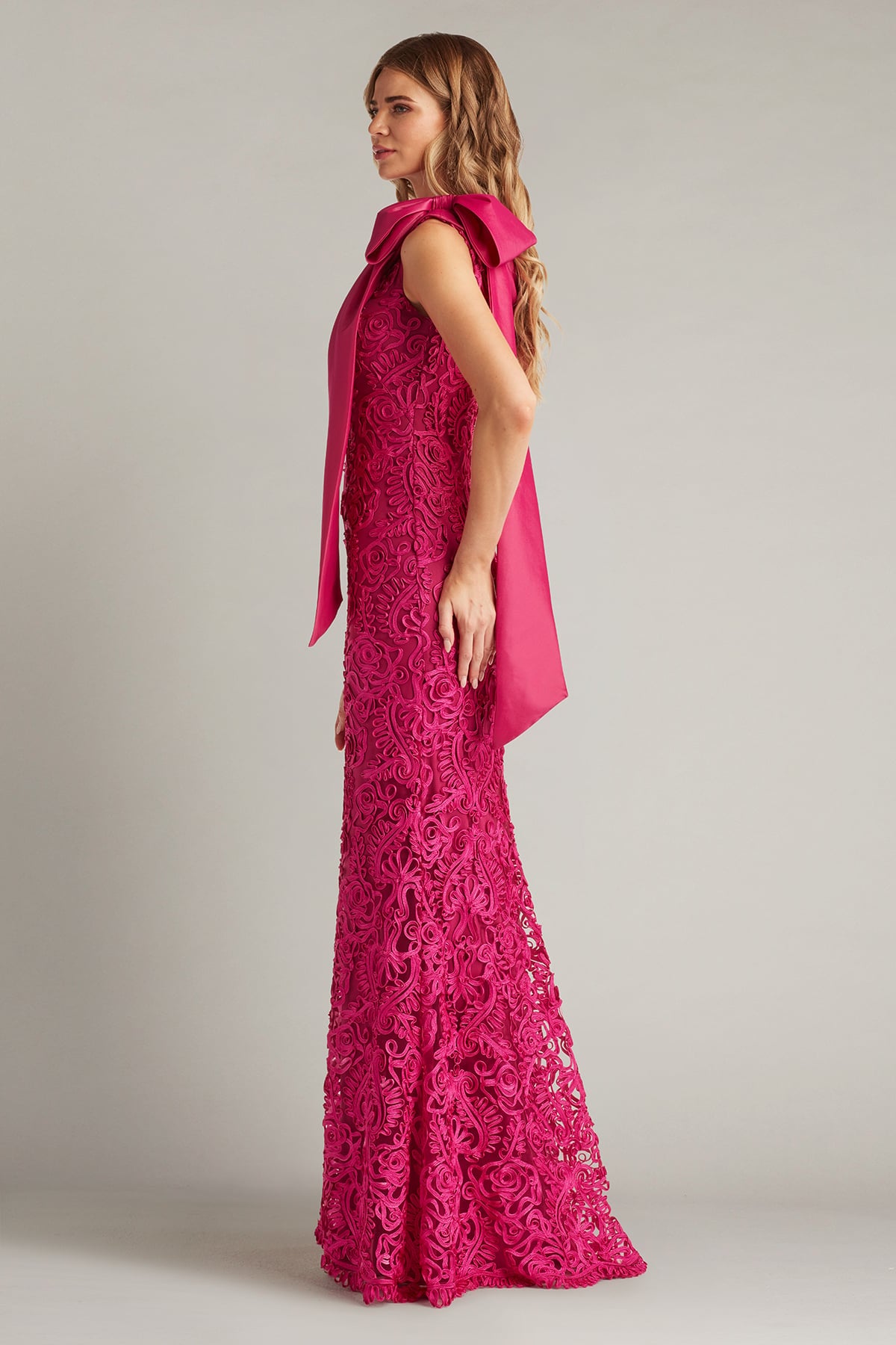 Lorne Embroidered Bow-Shoulder Gown