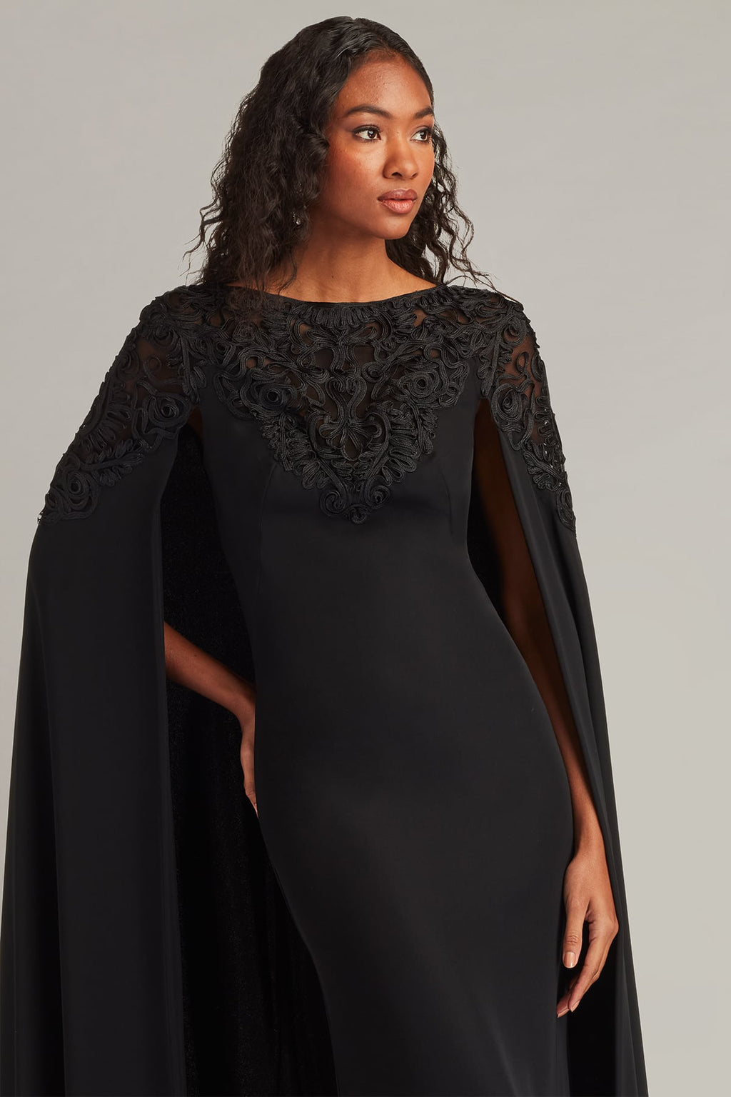 Massaro Embroidered Cape Gown