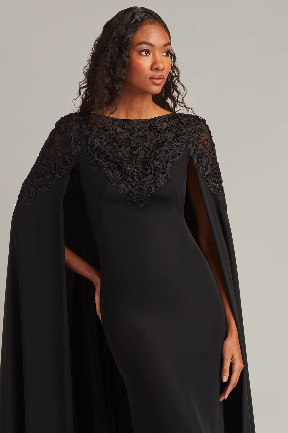 Massaro Embroidered Cape Gown