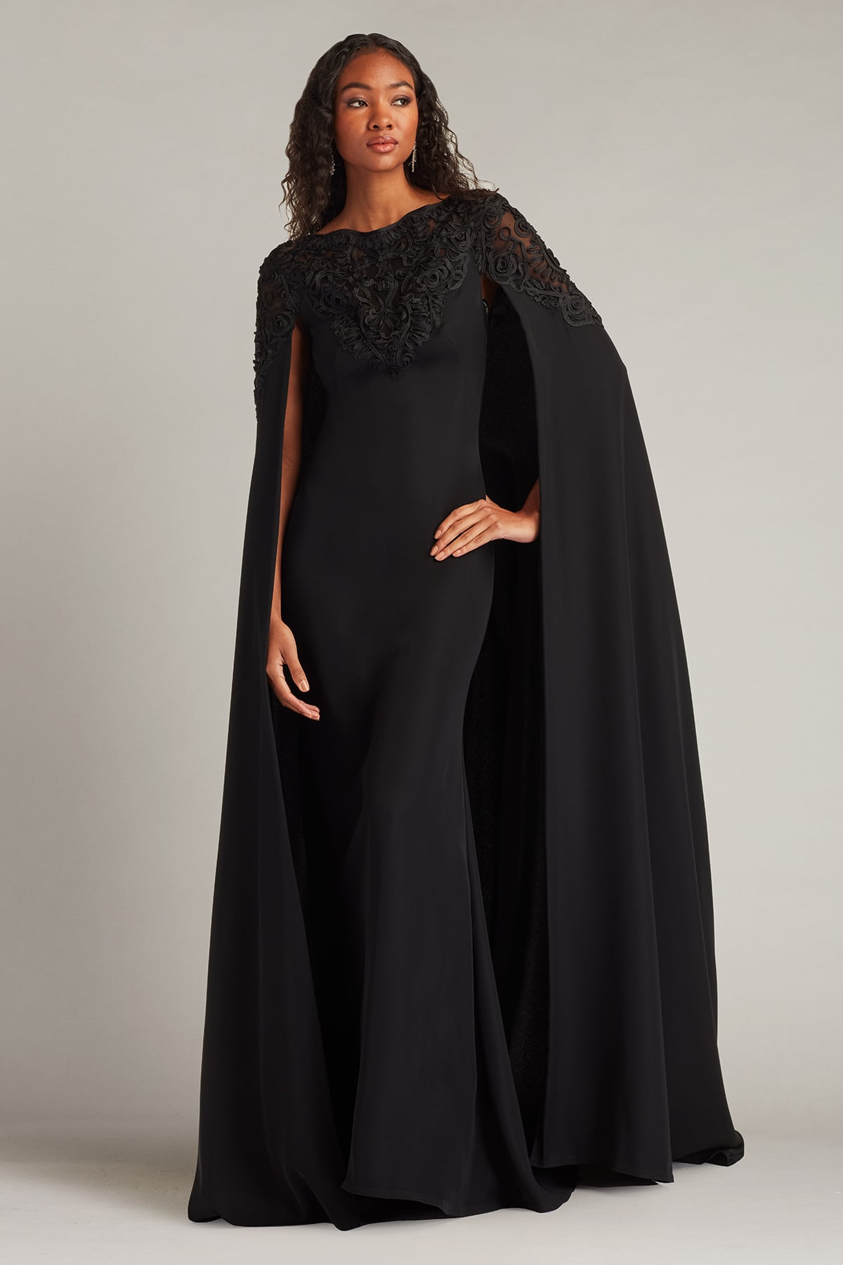 Massaro Embroidered Cape Gown