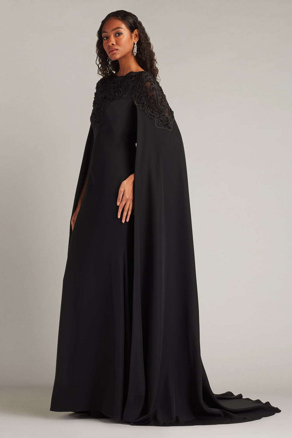Massaro Embroidered Cape Gown
