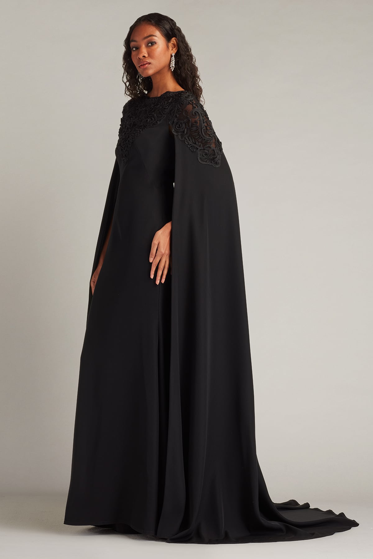 Massaro Embroidered Cape Gown