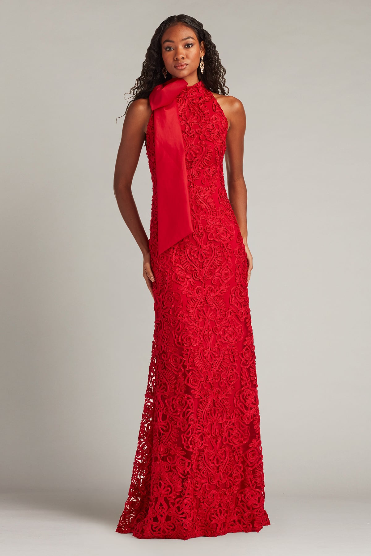 Iria Shoulder Bow Lace Halter Gown