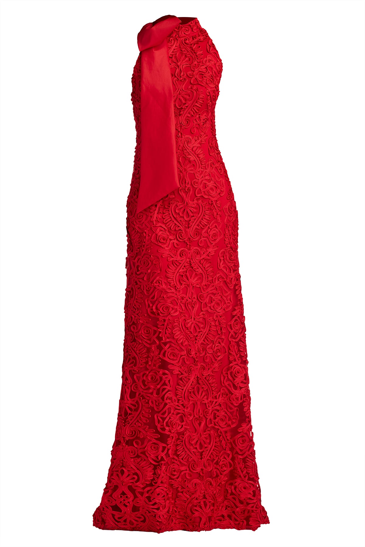 Iria Shoulder Bow Lace Halter Gown