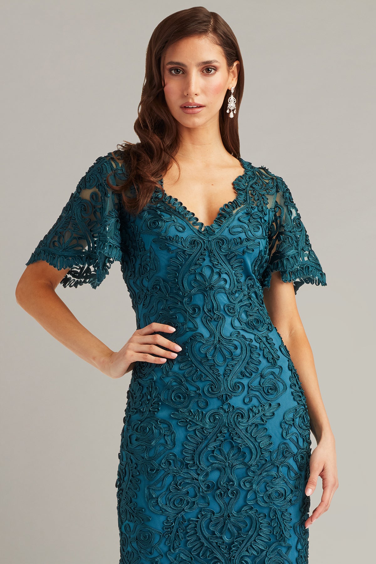 Arnett Embroidered Flutter Sleeve Dress