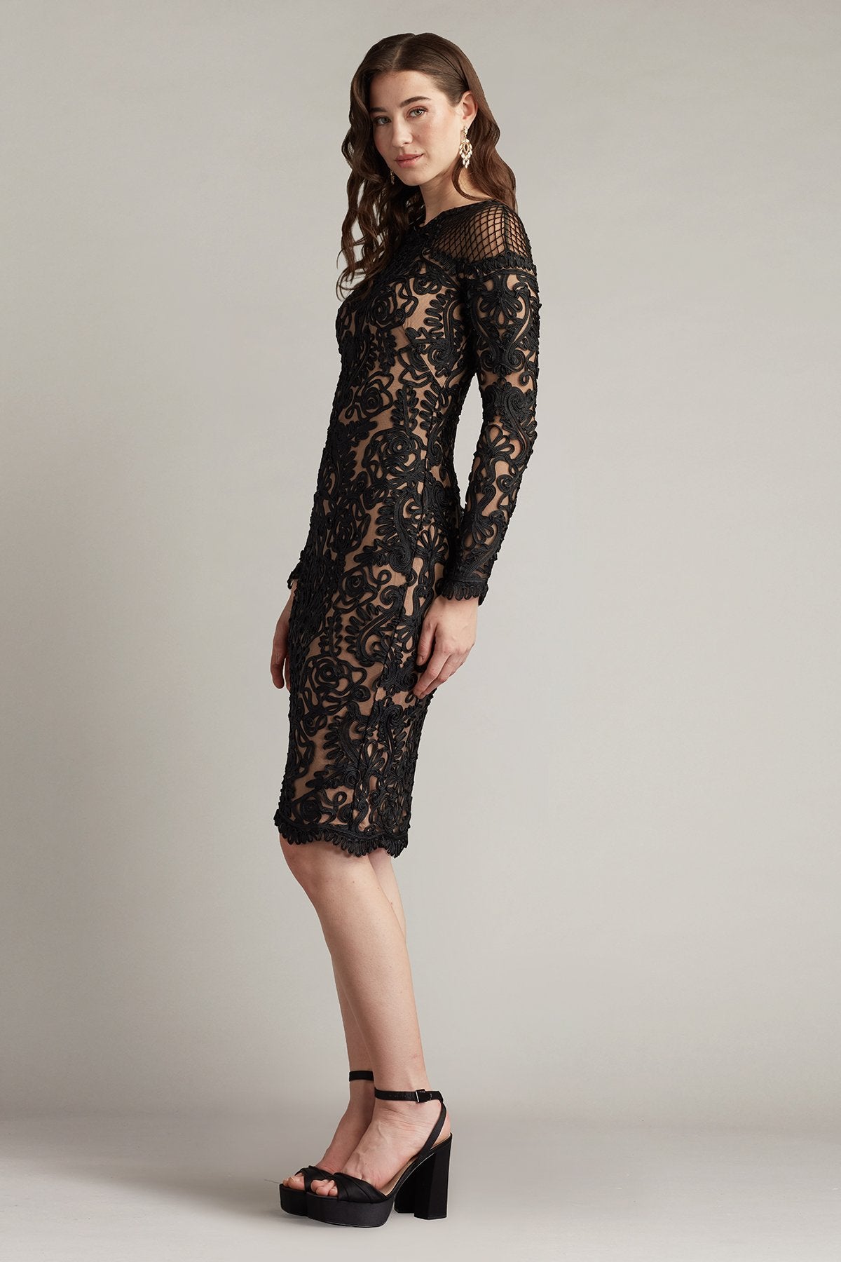 Nerra Embroidered Illusion Dress