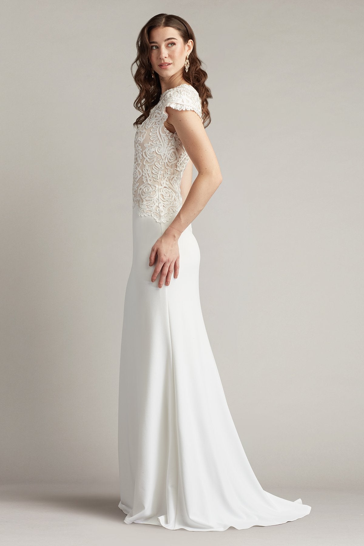 Isadora Embroidered Crepe Gown - Ivory/Petal / 0 Isadora Embroidered Crepe Gown - Ivory/Petal / 0
