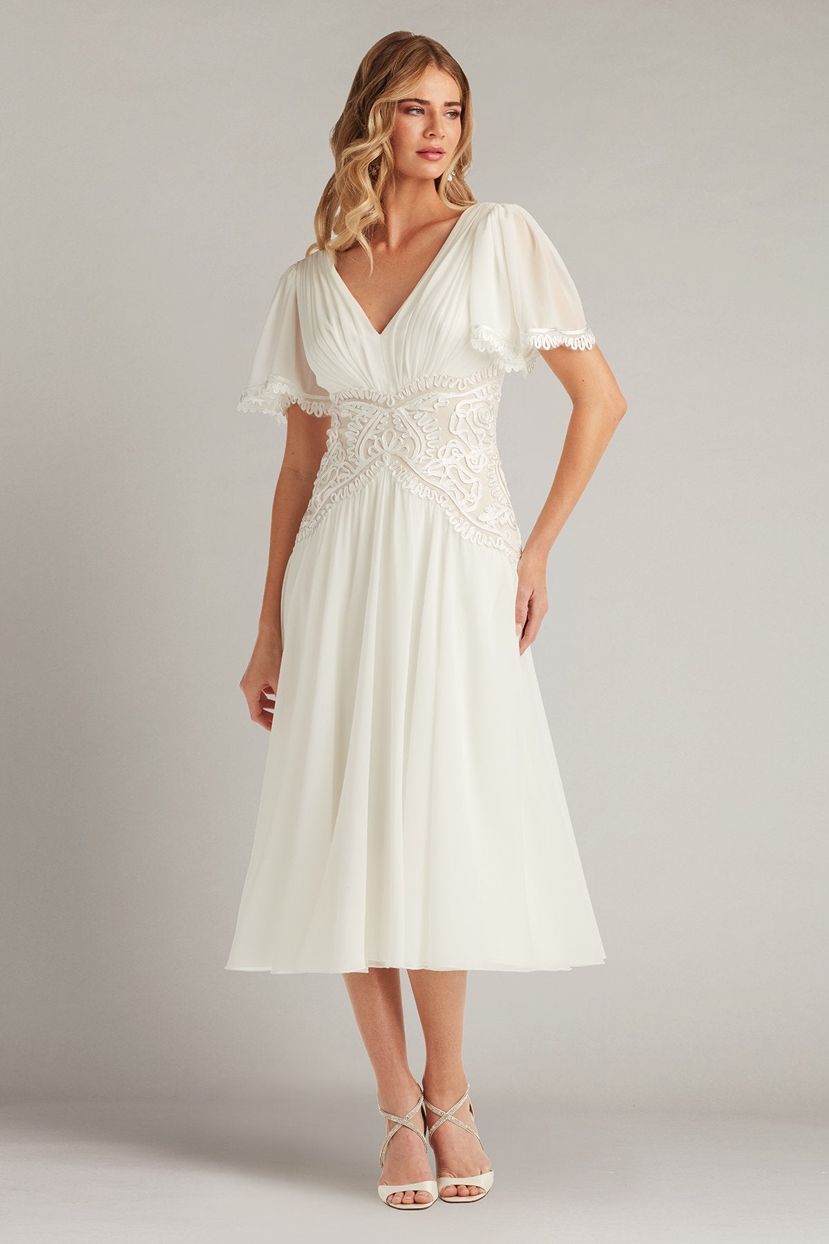 Indira Embroidered Chiffon Midi Dress