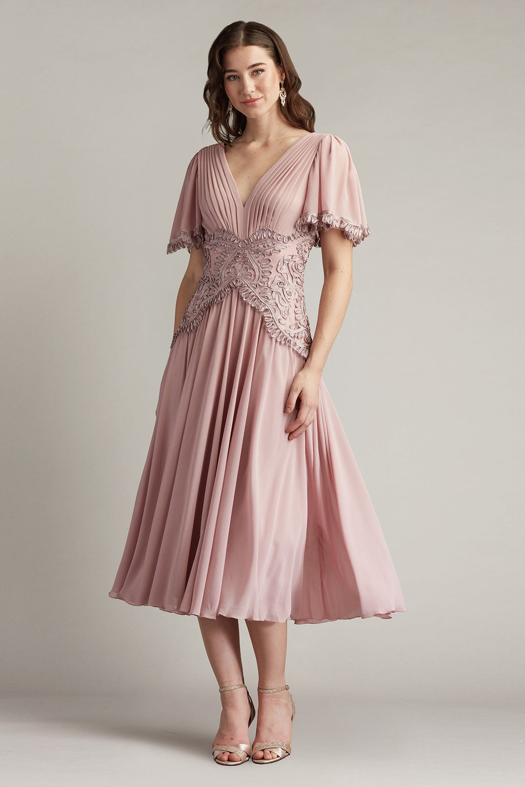 Indira Embroidered Chiffon Midi Dress