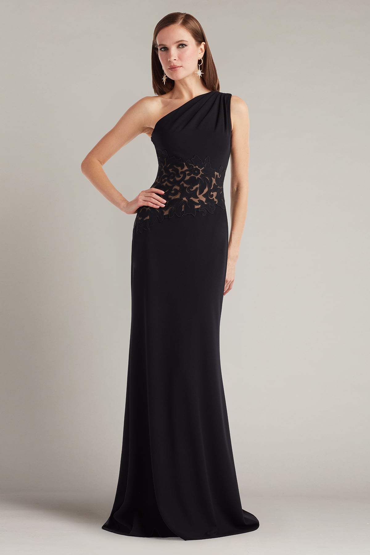 TADASHI SHOJI ブラック フレアドレス Verrier One-Shoulder Illusion Gown – Tadashi Shoji Official Online