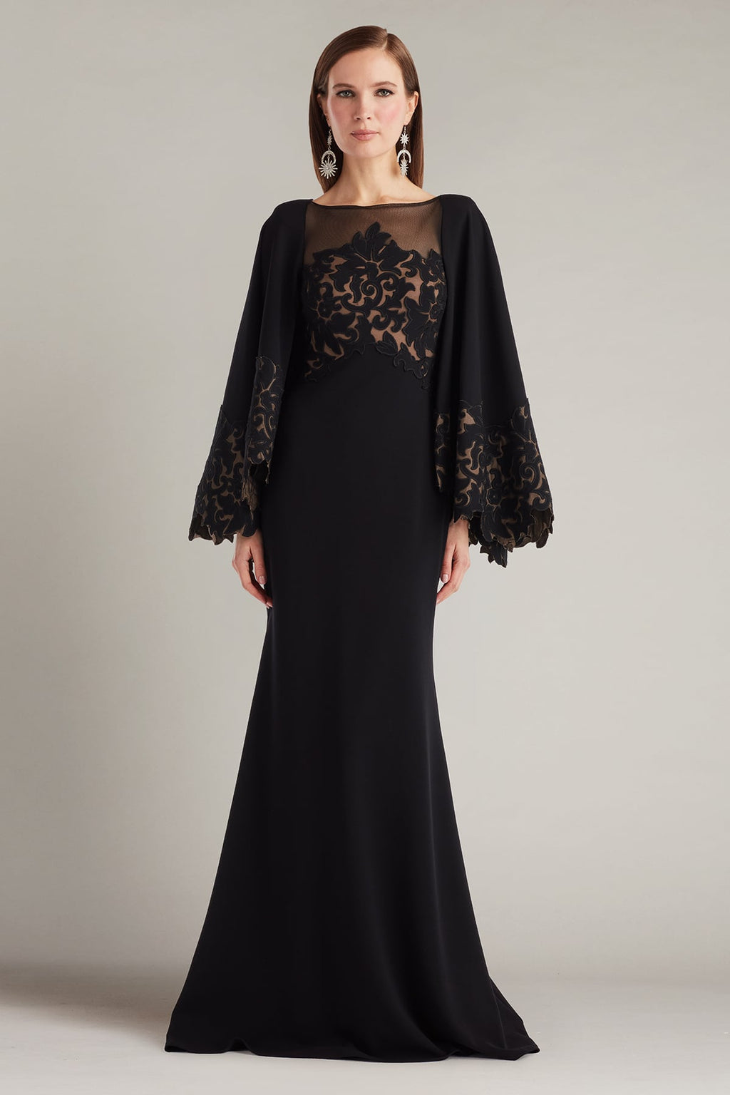 Delgado Laser-Cut Capelet Gown