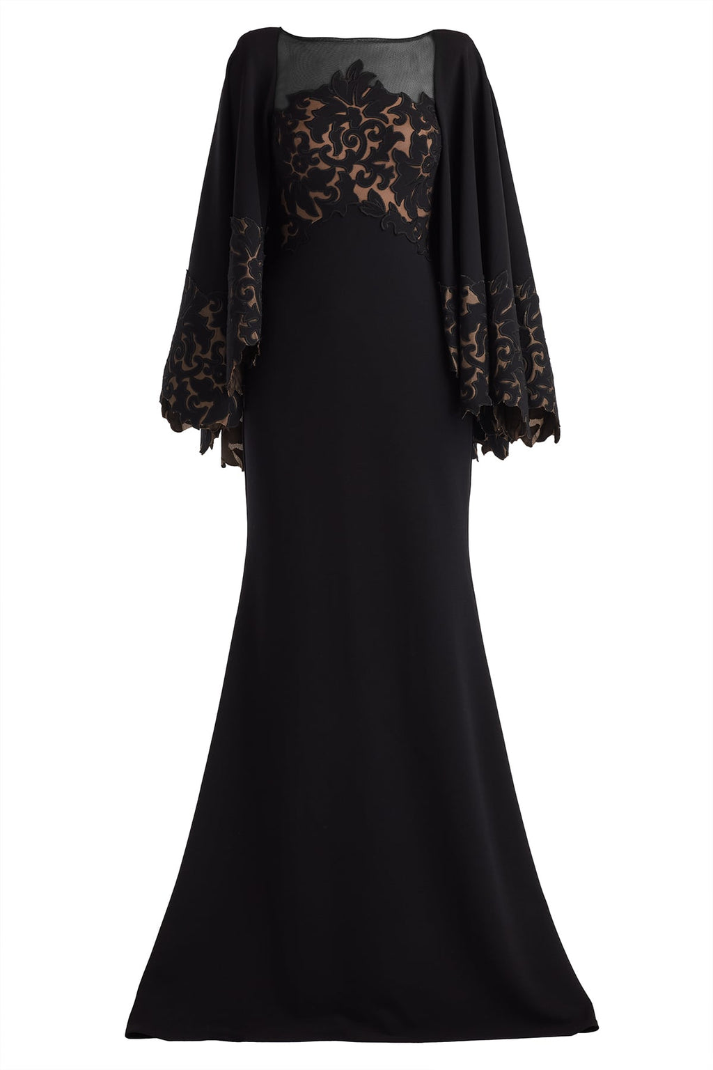 Delgado Laser-Cut Capelet Gown