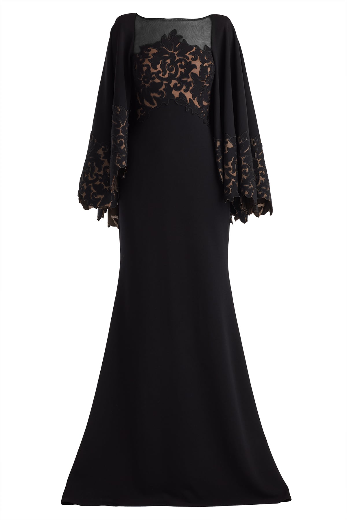 Delgado Laser-Cut Capelet Gown