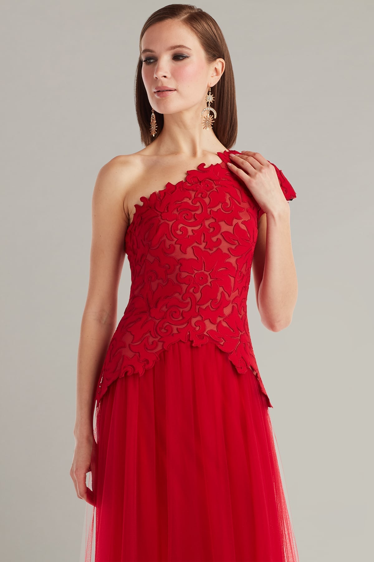 Marcelline One-Shoulder Laser-Cut Gown