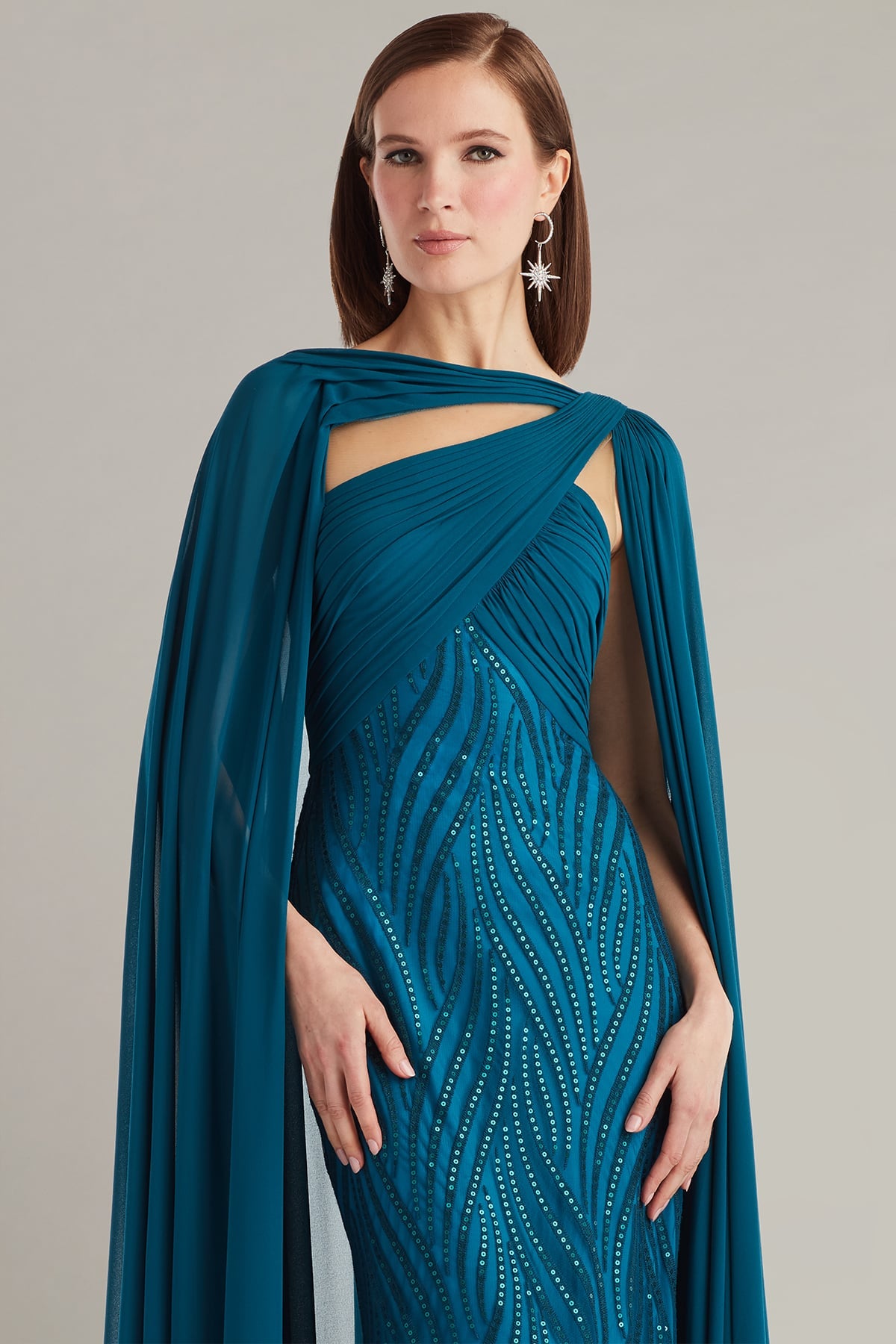 Tullett Sequin Embroidered Cape Gown