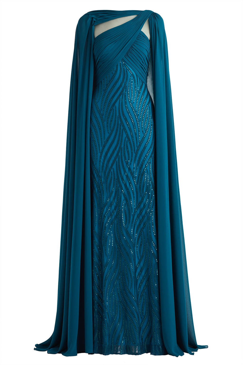 Tullett Sequin Embroidered Cape Gown