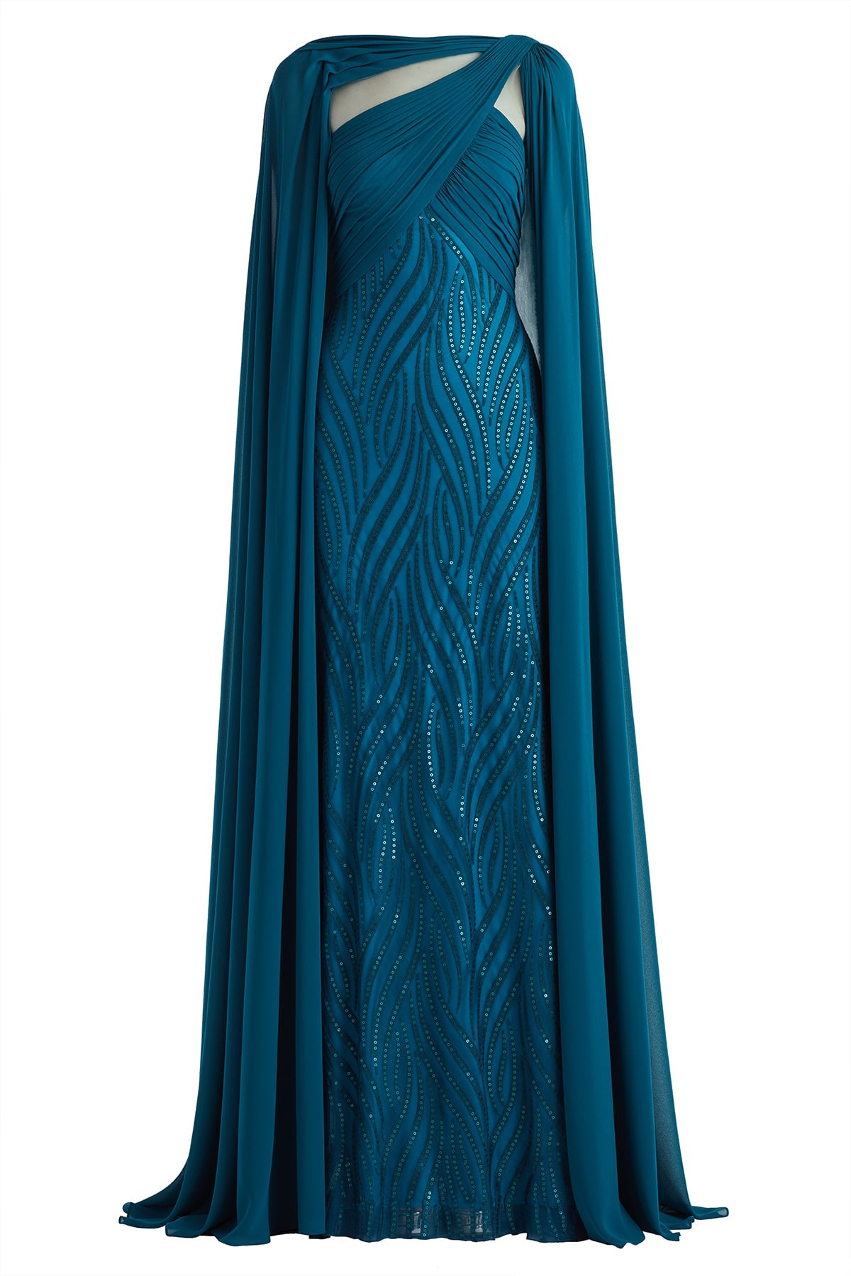 Tullett Sequin Embroidered Cape Gown