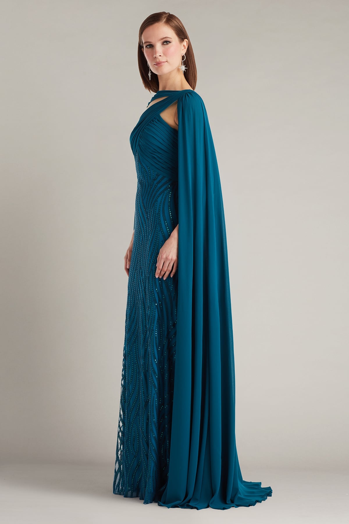 Tullett Sequin Embroidered Cape Gown