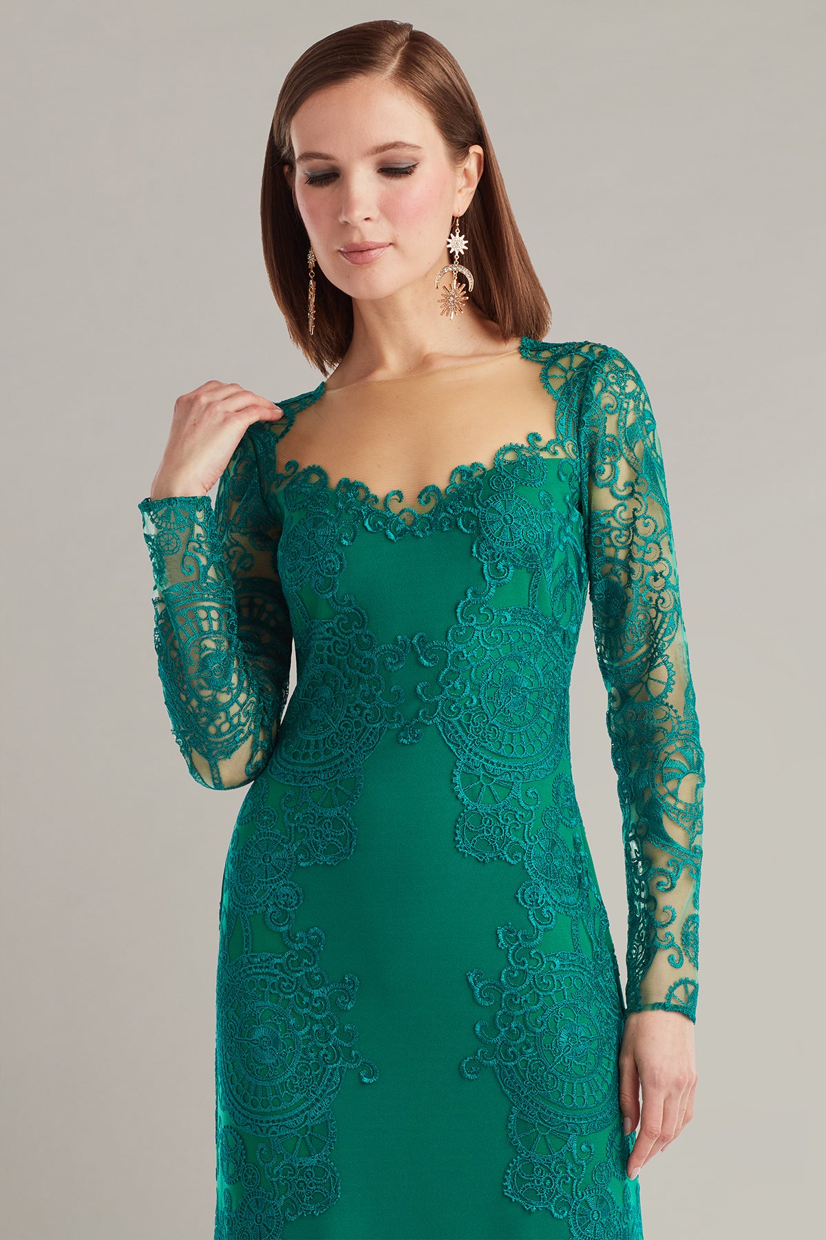 Regal Embroidered Timepiece Lace Gown