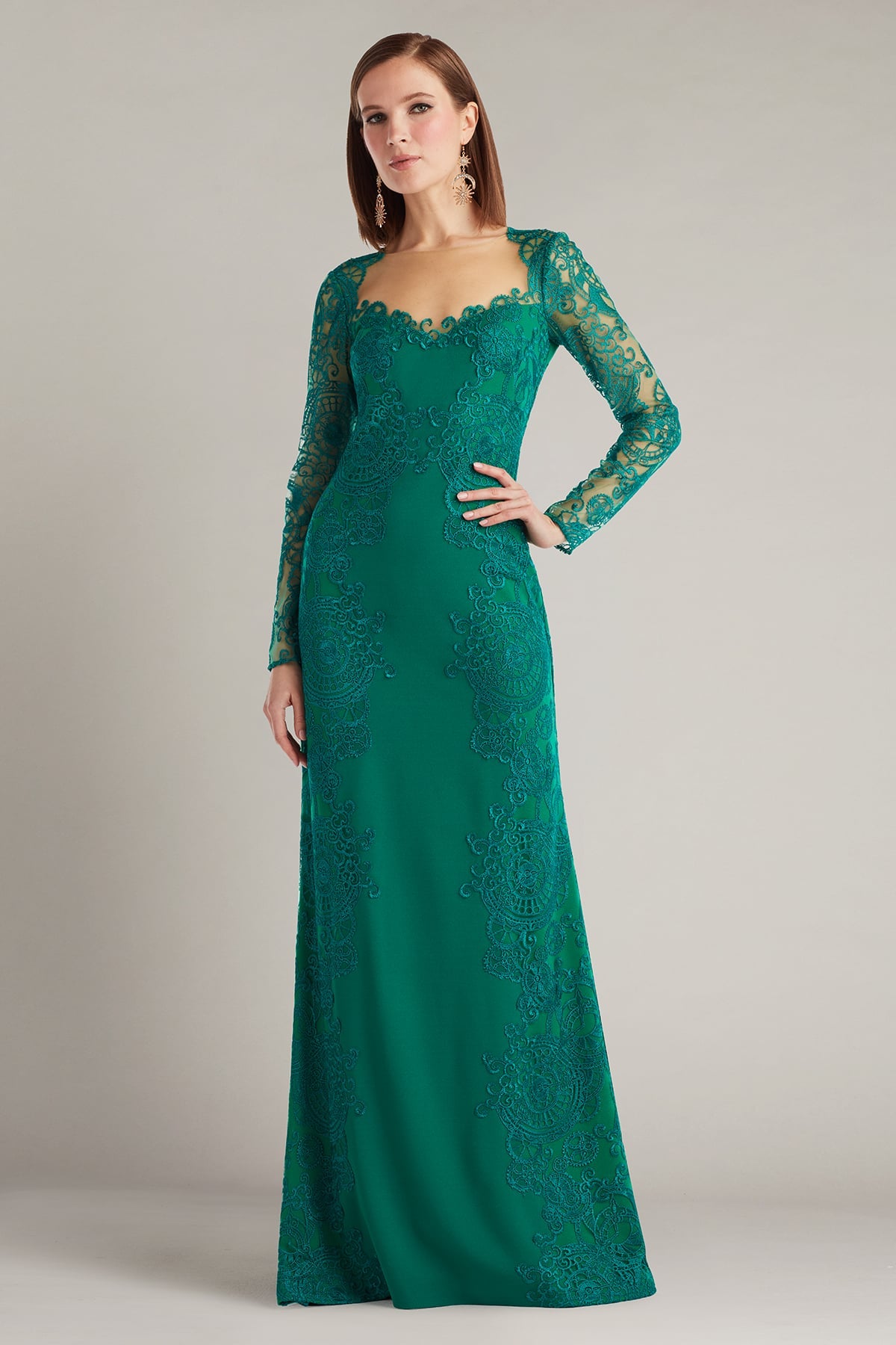 Regal Embroidered Timepiece Lace Gown