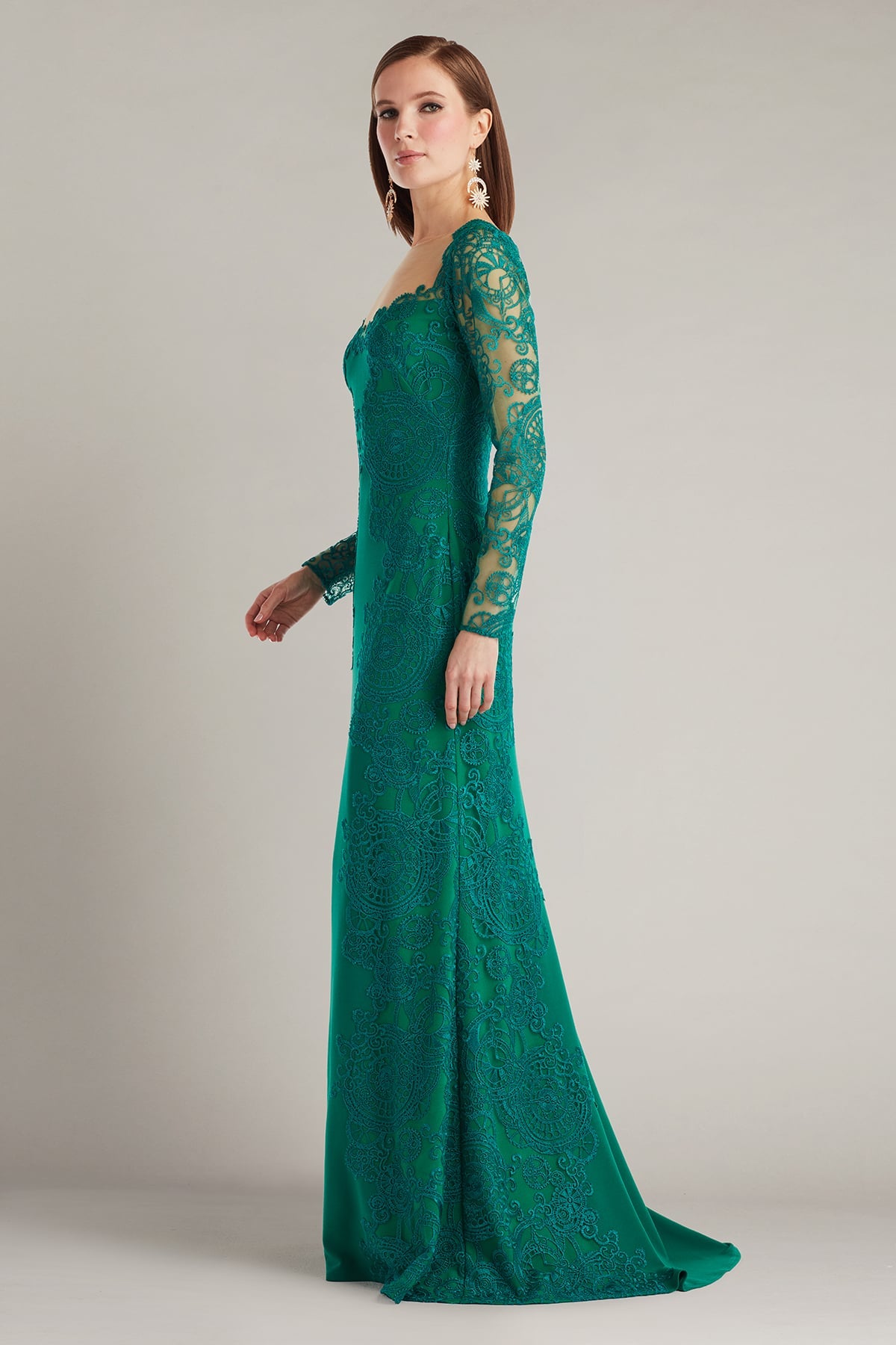 Regal Embroidered Timepiece Lace Gown