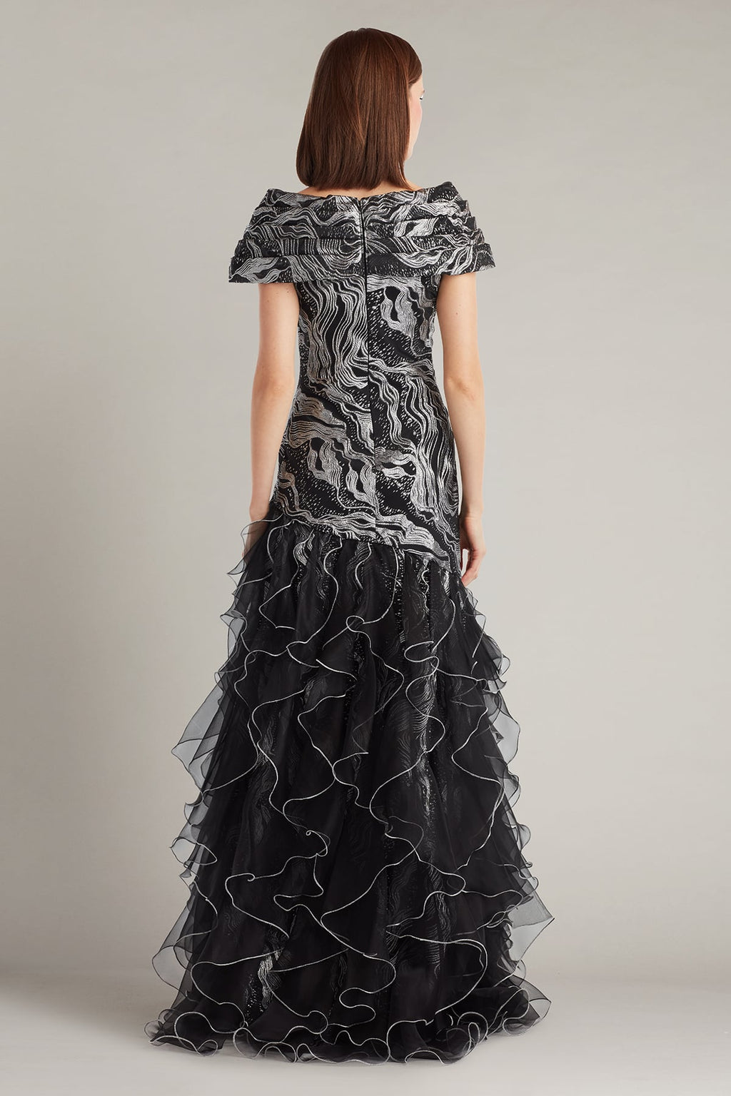 Cosmina Stardust Motif Ruffle Gown