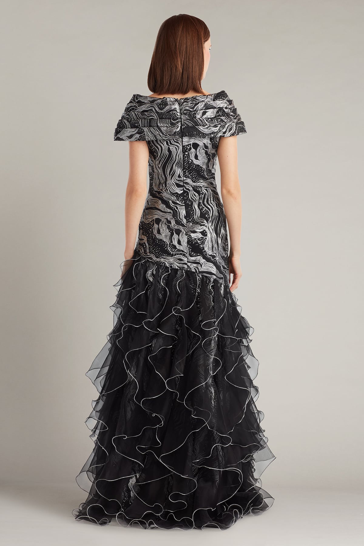 Cosmina Stardust Motif Ruffle Gown