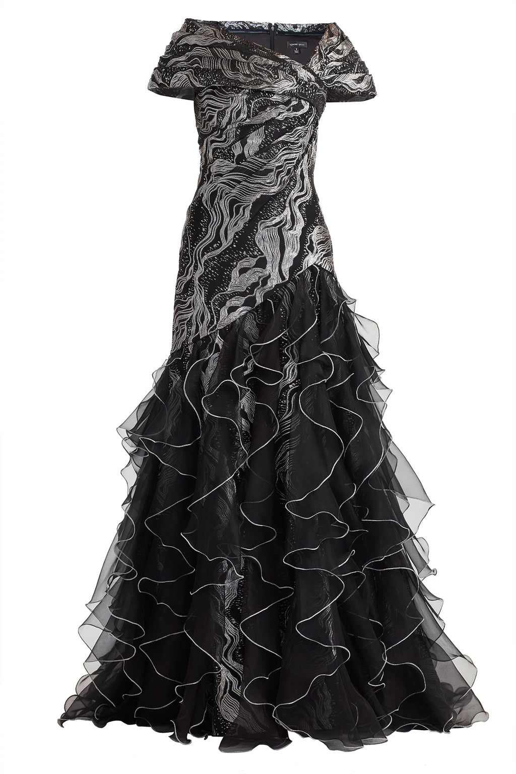 Cosmina Stardust Motif Ruffle Gown