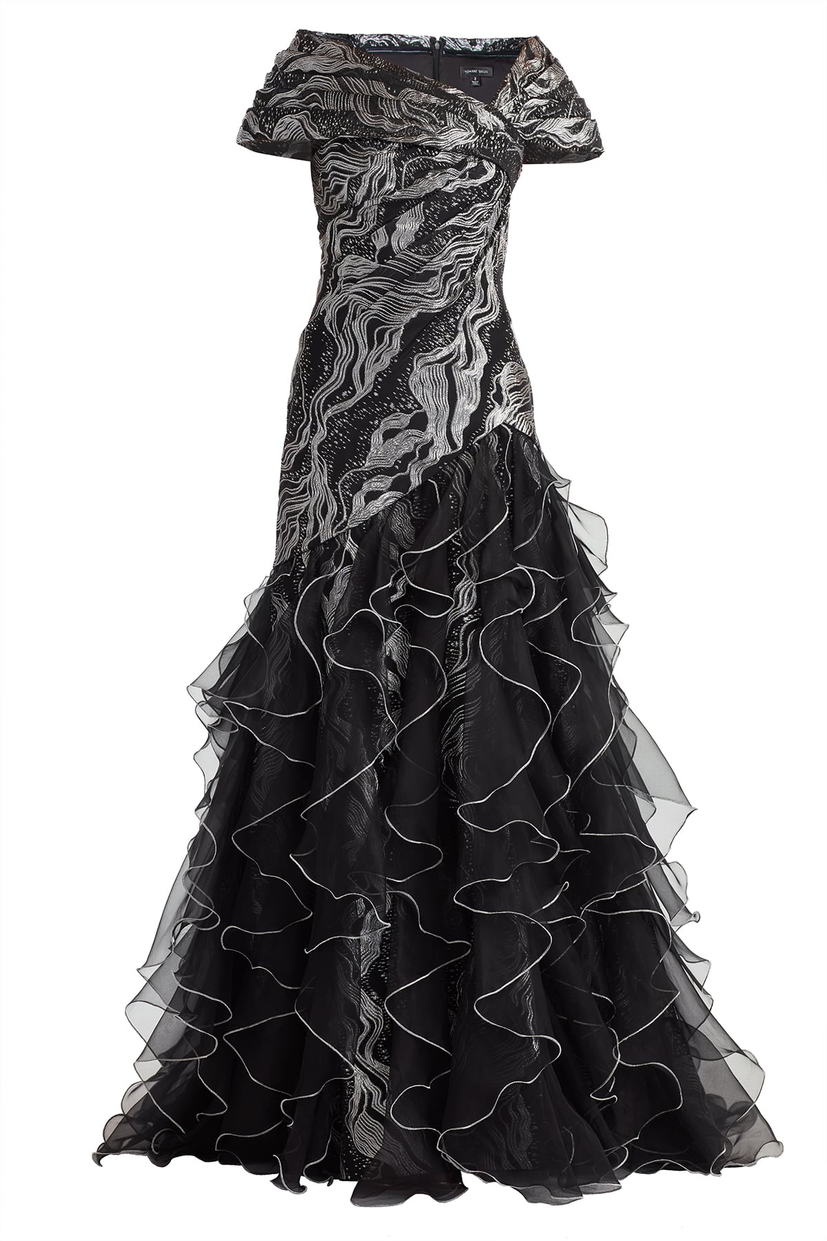 Cosmina Stardust Motif Ruffle Gown