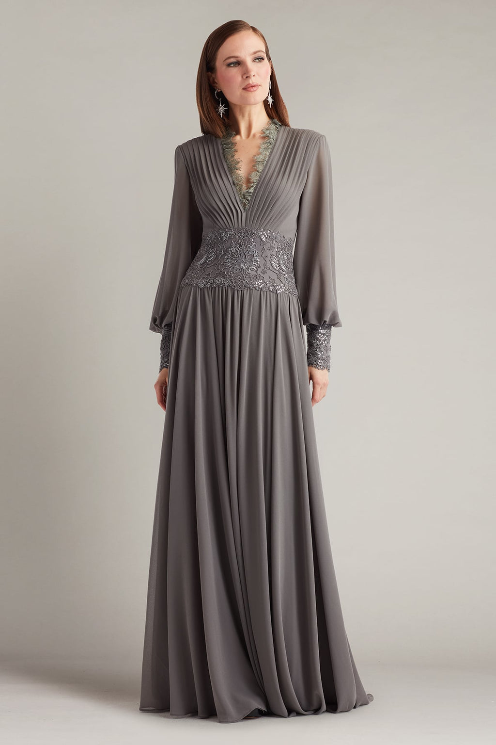 Mariela Embellished Blouson-Sleeve Gown