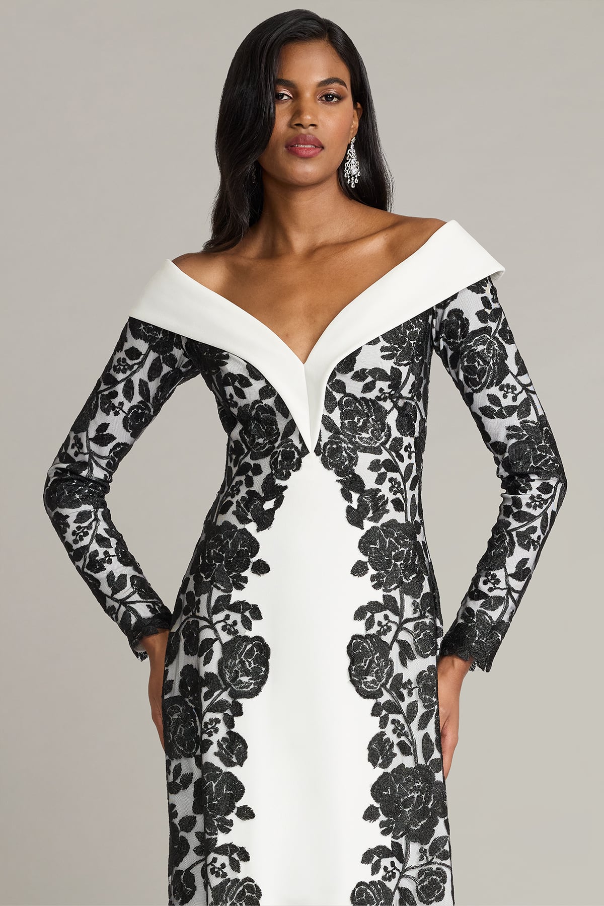 Melara Off-Shoulder Embroidered Crepe Gown