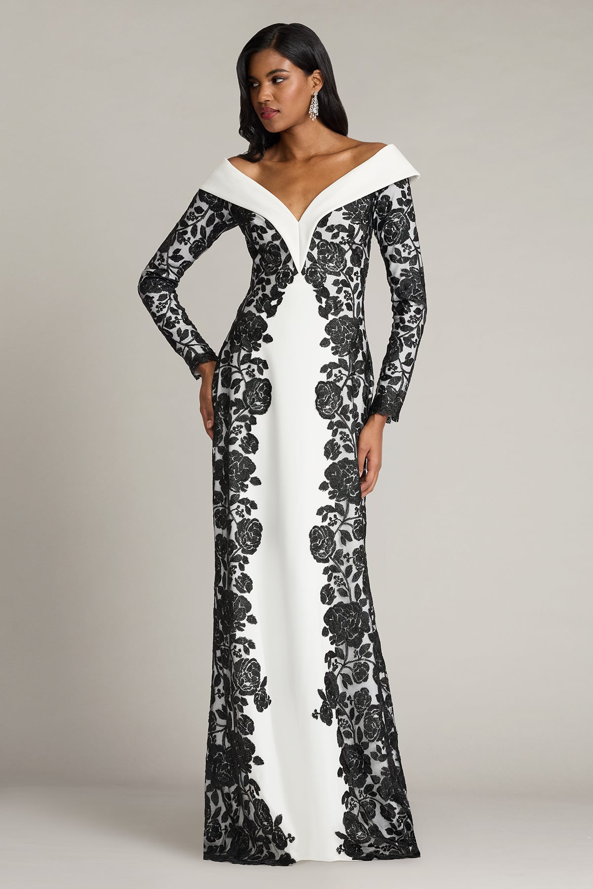 Melara Off-Shoulder Embroidered Crepe Gown