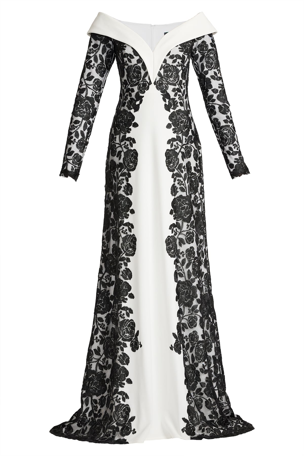 Melara Off-Shoulder Embroidered Crepe Gown