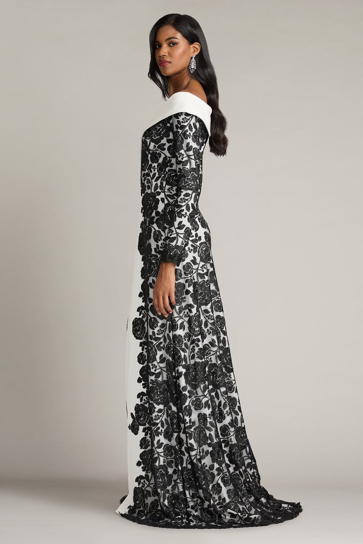 Melara Off-Shoulder Embroidered Crepe Gown