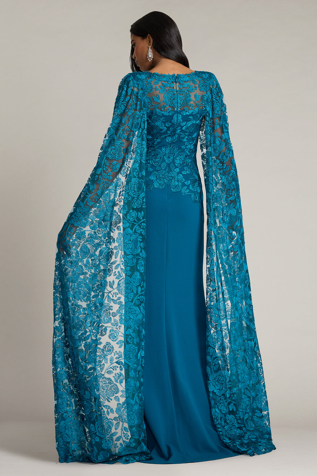 Polidore Embroidered Cape Sleeve Gown
