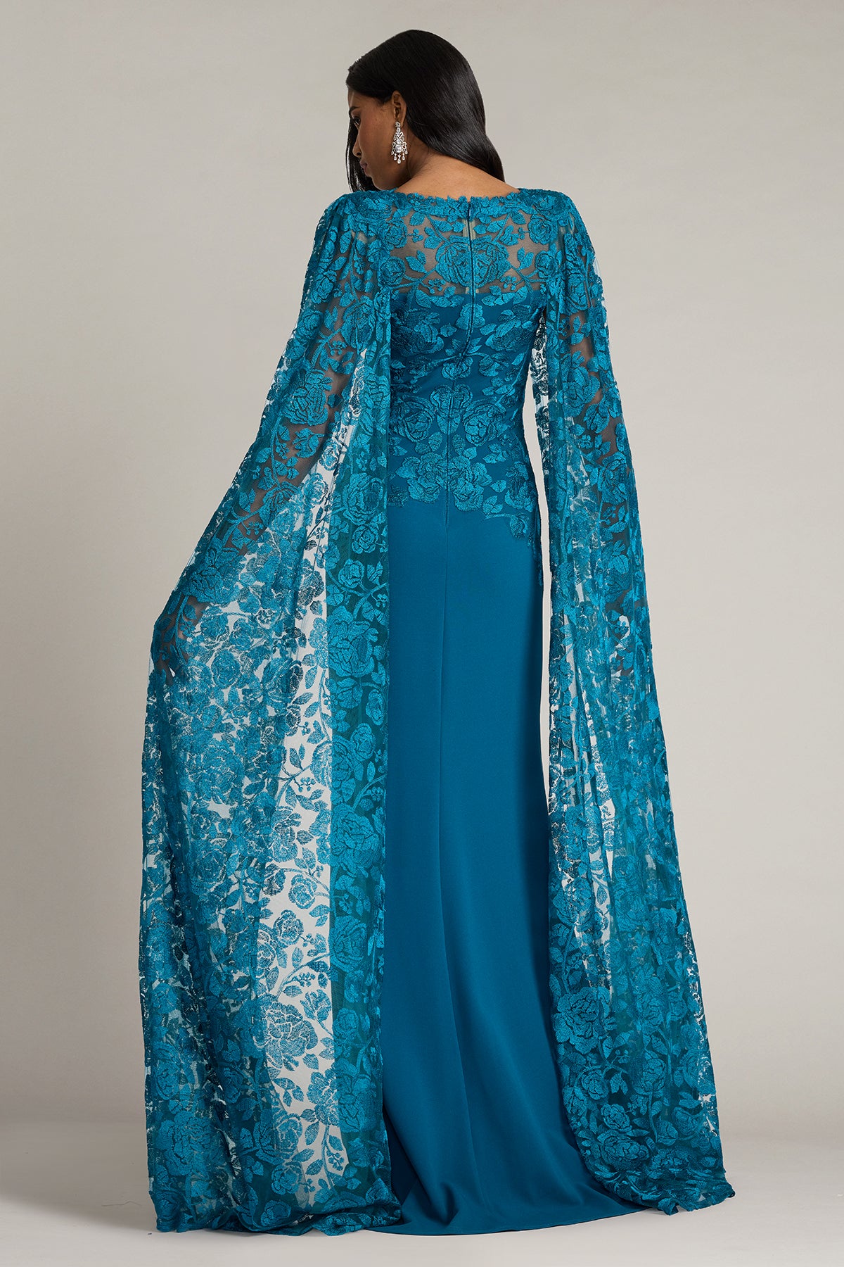Polidore Embroidered Cape Sleeve Gown