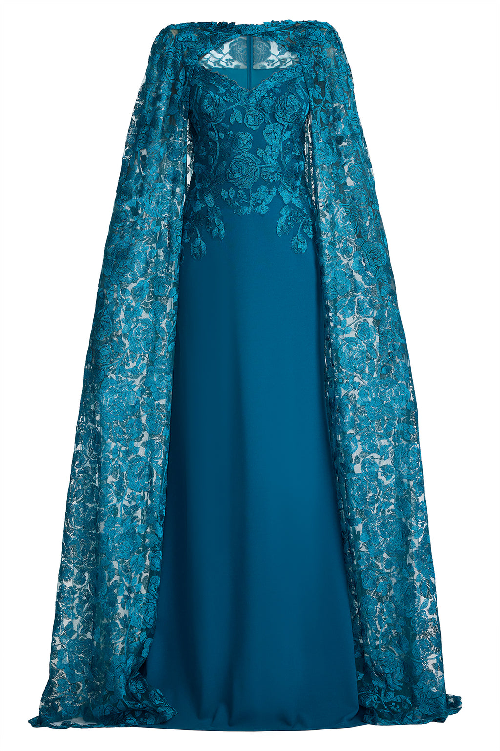 Polidore Embroidered Cape Sleeve Gown